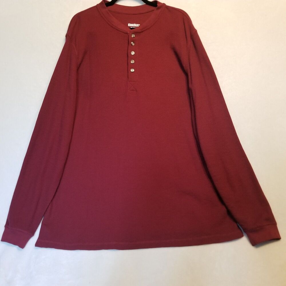 King Size XLT Tall Shirt Henley Thermal Waffle Knit Maroon Red Gorpcore Hiking
